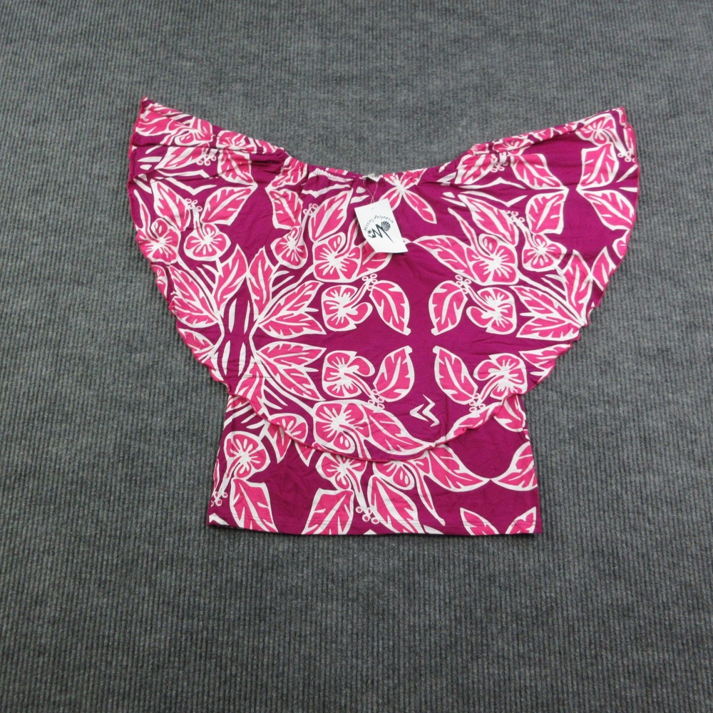 Missing Polynesia Blouse Womens 2 Purple Off Shoulder Flutter Ruffle Rayon NWT